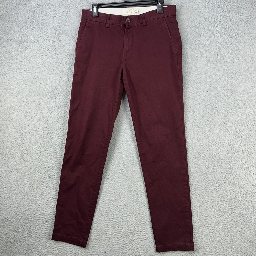 Club Monaco Men Khaki Pants 30X32 Maroon Straight Modern Slim Fit Stretch Casual